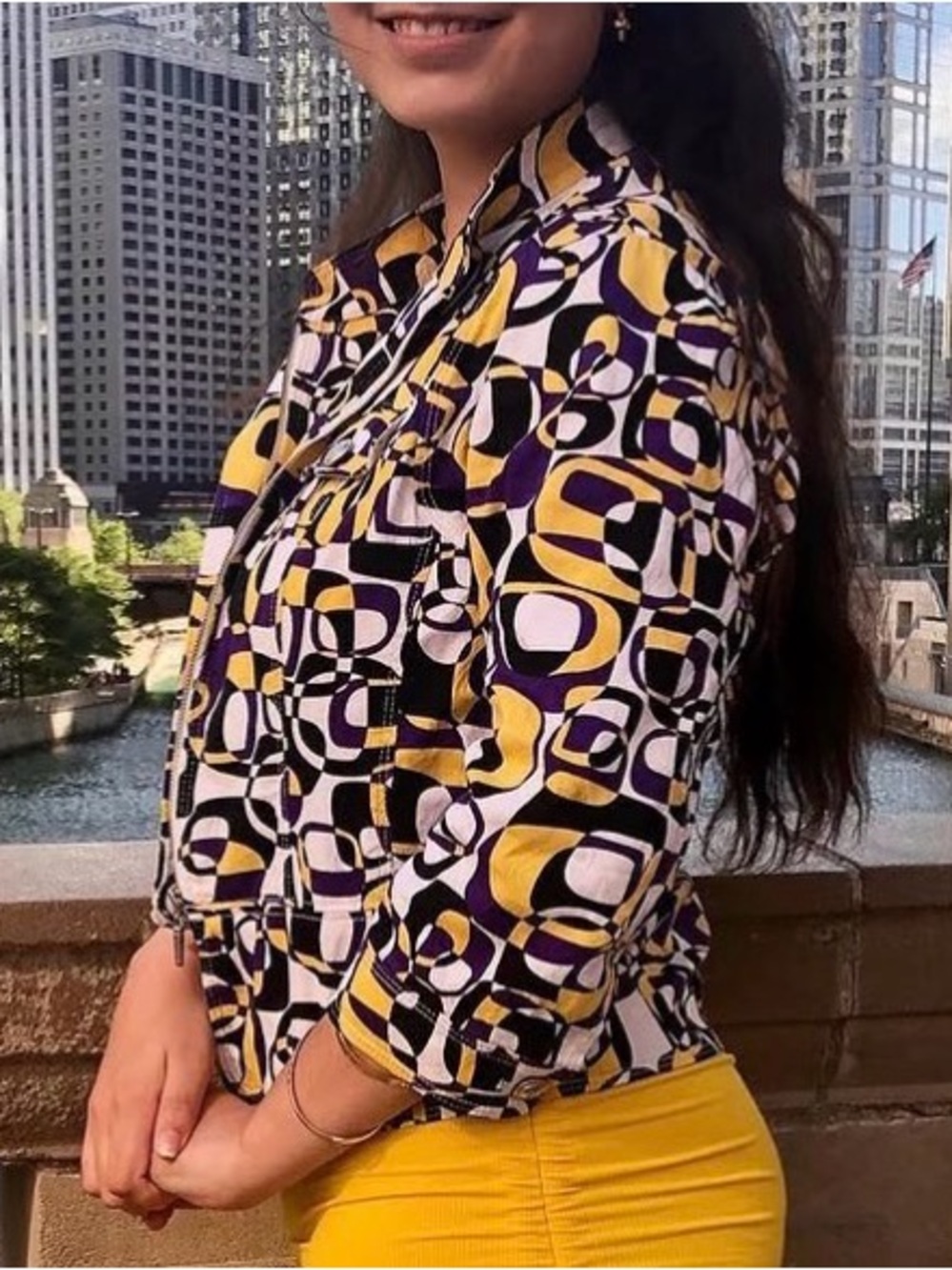 Source Unknown Geometric Zip-Front Jacket in Yellow, Purple & Black